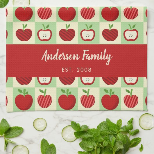 Personalized Apple Farmhouse Fall Family Decor Theedoek (Gevouwen)
