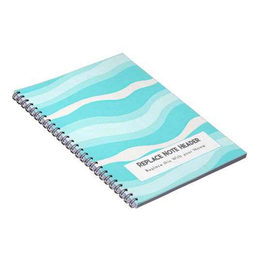 Personalized Aqua and White Wave Patterned Notitieboek (Rechterzijde)