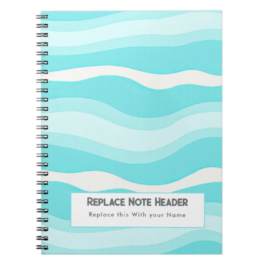 Personalized Aqua and White Wave Patterned Notitieboek (Voorkant)