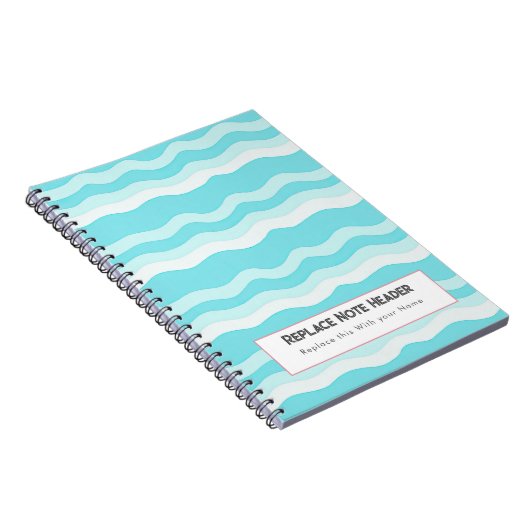 Personalized Aqua and White Wave Patterned  Notitieboek (Rechterzijde)