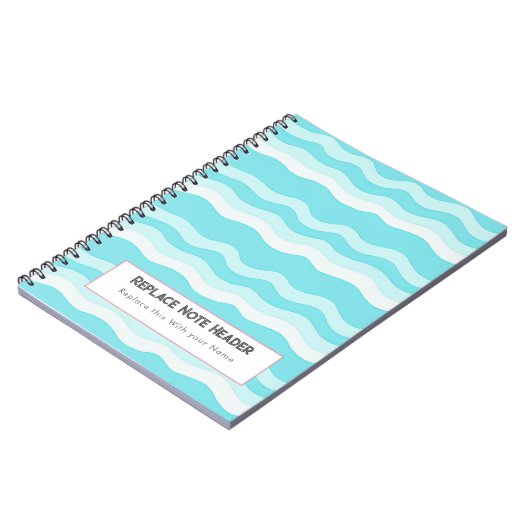 Personalized Aqua and White Wave Patterned  Notitieboek (Linkerzijde)