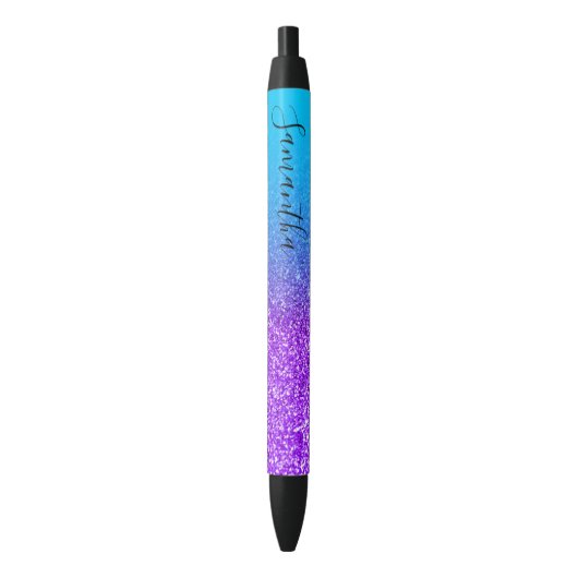 Personalized Aqua Blue Violet Glitter Zwarte Inkt Pen (Voorkant Verticaal)
