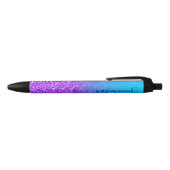 Personalized Aqua Blue Violet Glitter Zwarte Inkt Pen (Bovenkant)