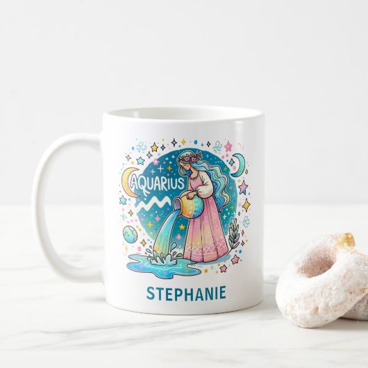 Personalized Aquarius Zodiac Water Bearer  Koffiemok (Met donut)