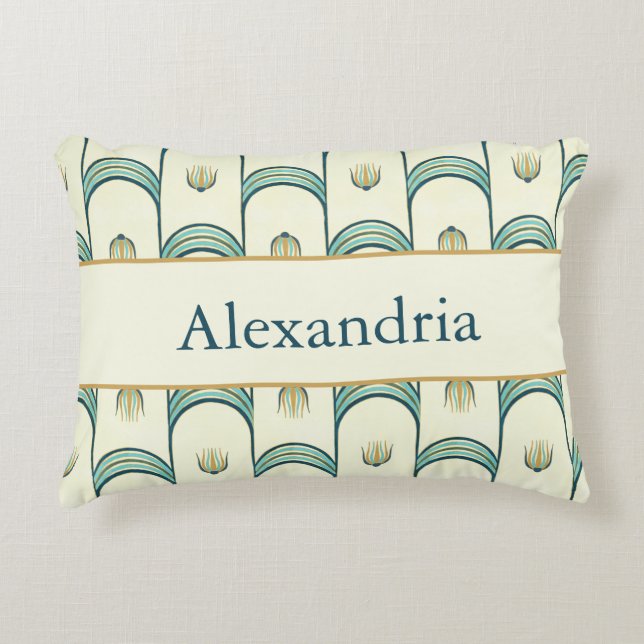 Personalized Art Deco Teal & Gold Geometric Accent Kussen (Voorkant)
