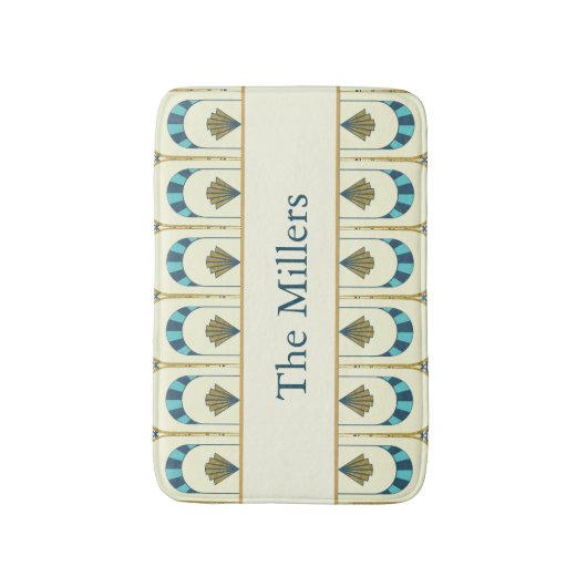 Personalized Art Deco Teal & Gold Geometric Badmat (Voorkant Verticaal)