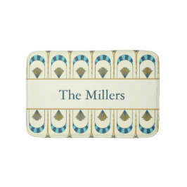 Personalized Art Deco Teal & Gold Geometric Badmat