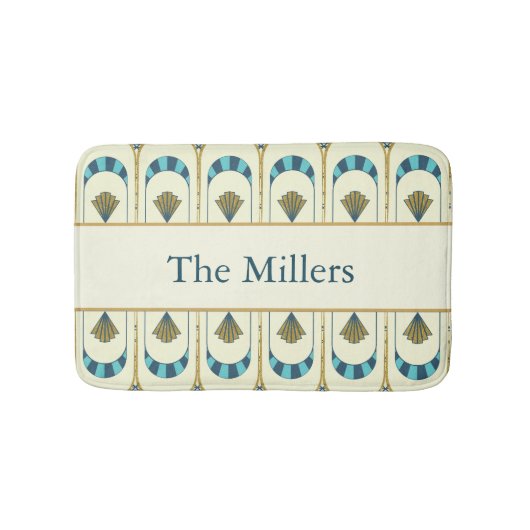 Personalized Art Deco Teal & Gold Geometric Badmat (Voorkant)