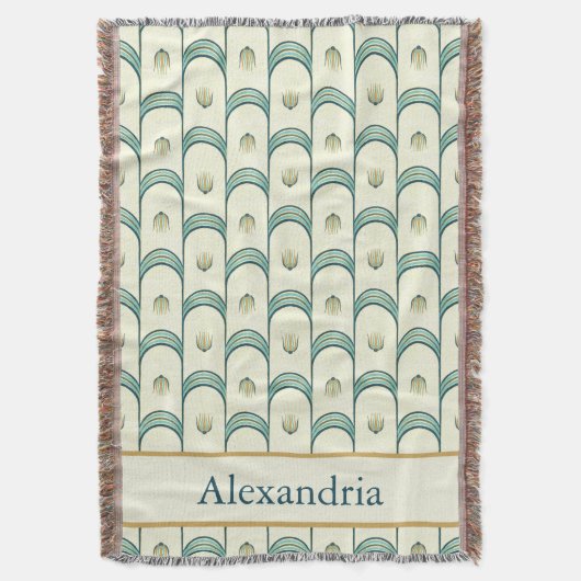 Personalized Art Deco Teal & Gold Geometric Deken (Voorkant Verticaal)