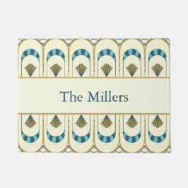 Personalized Art Deco Teal & Gold Geometric Deurmat