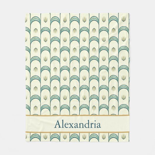 Personalized Art Deco Teal & Gold Geometric Fleece Deken (Voorkant)