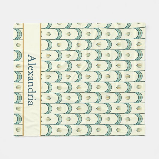 Personalized Art Deco Teal & Gold Geometric Fleece Deken (Voorkant (Horizontaal))