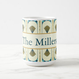 Personalized Art Deco Teal & Gold Geometric Koffiemok