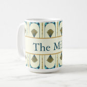 Personalized Art Deco Teal & Gold Geometric Koffiemok (Voorkant links)