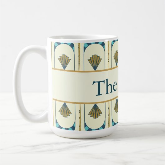 Personalized Art Deco Teal & Gold Geometric Koffiemok (Links)