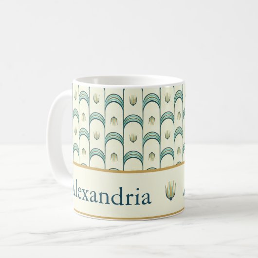 Personalized Art Deco Teal & Gold Geometric Koffiemok (Voorkant links)