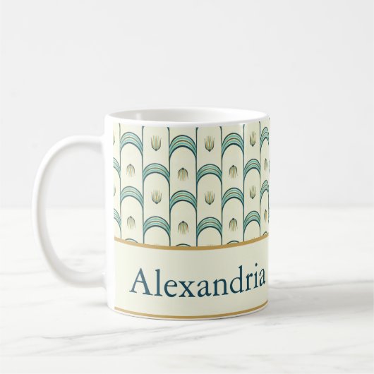 Personalized Art Deco Teal & Gold Geometric Koffiemok (Links)