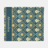 Personalized Art Deco Teal & Gold Geometric Name  Fleece Deken (Voorkant (Horizontaal))