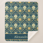 Personalized Art Deco Teal & Gold Geometric Name  Sherpa Deken (Voorkant)