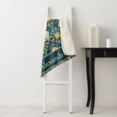 Personalized Art Deco Teal & Gold Geometric Name  Sherpa Deken (In situ)