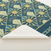 Personalized Art Deco Teal & Gold Geometric Name  Sherpa Deken (3/4)
