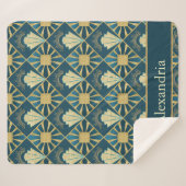 Personalized Art Deco Teal & Gold Geometric Name  Sherpa Deken (Voorkant (horizontaal))