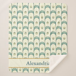 Personalized Art Deco Teal & Gold Geometric Sherpa Deken