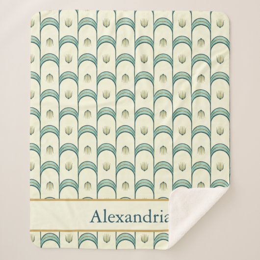 Personalized Art Deco Teal & Gold Geometric Sherpa Deken (Voorkant)