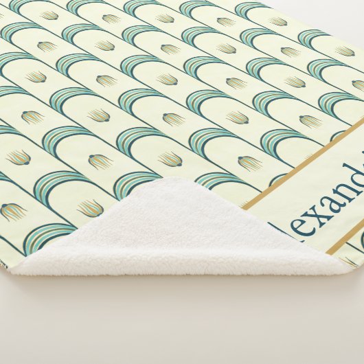 Personalized Art Deco Teal & Gold Geometric Sherpa Deken (3/4)