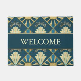 Personalized Art Deco Teal & Gold Welcome Deurmat