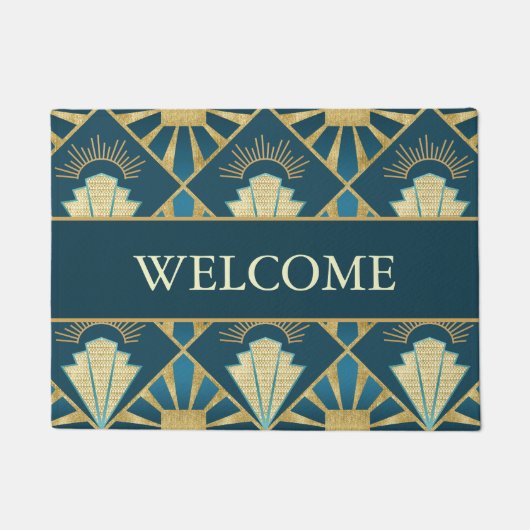 Personalized Art Deco Teal & Gold Welcome Deurmat (Voorkant)