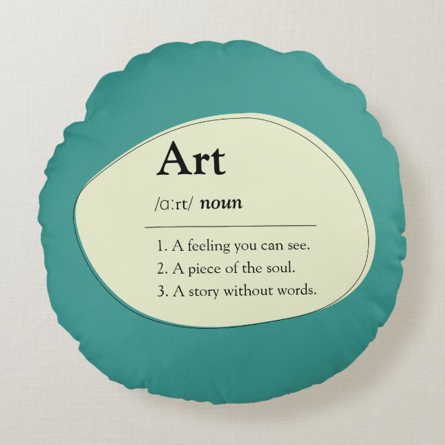 Personalized Art Dictionary Style Teal Pillow Rond Kussen (Voorkant)