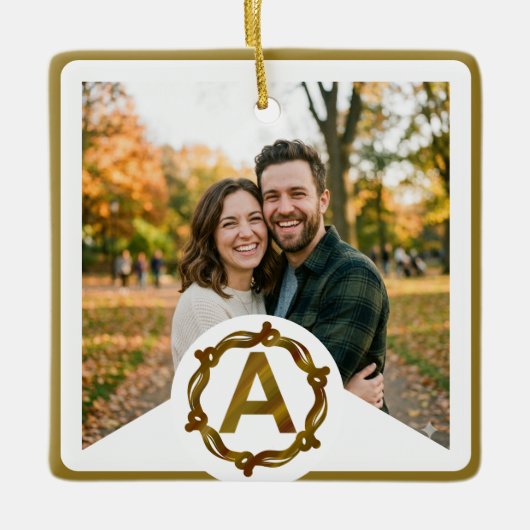 Personalized Artisan Monogram A | Wood Frame Keramisch Ornament (Voorkant)