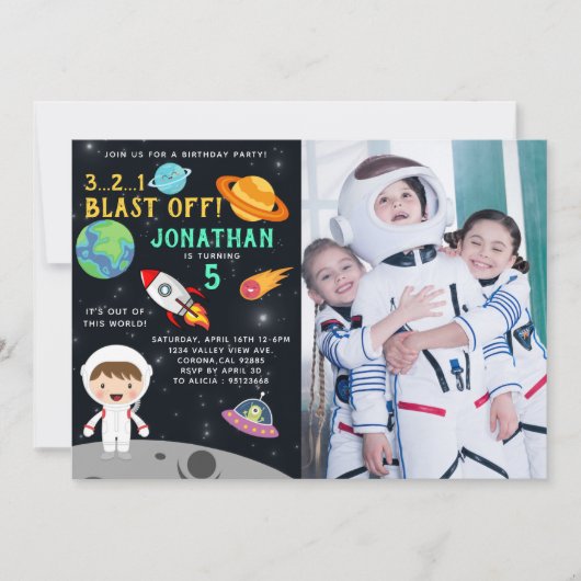 Personalized Astronaut Birthday with Photo Space Kaart (Voorkant)