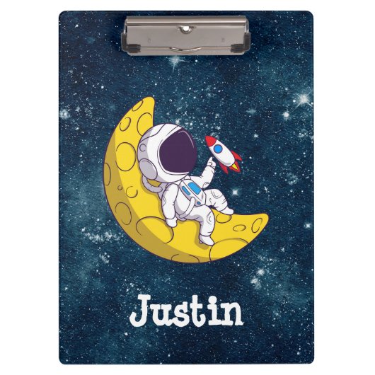 Personalized Astronaut on Moon with Rocket Klembord (Voorkant)