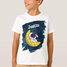 Personalized Astronaut on Moon with Rocket T-shirt