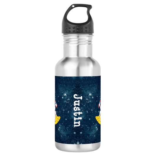 Personalized Astronaut on Moon with Rocket Waterfles (Voorkant)