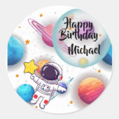 Personalized Astronaut & Planets Party Stickers (Voorkant)