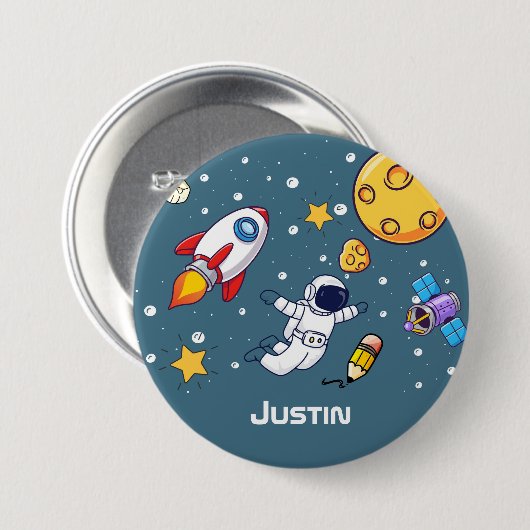 Personalized Astronaut Space School Supplies Ronde Button 7,6 Cm (Voorkant /achterkant)