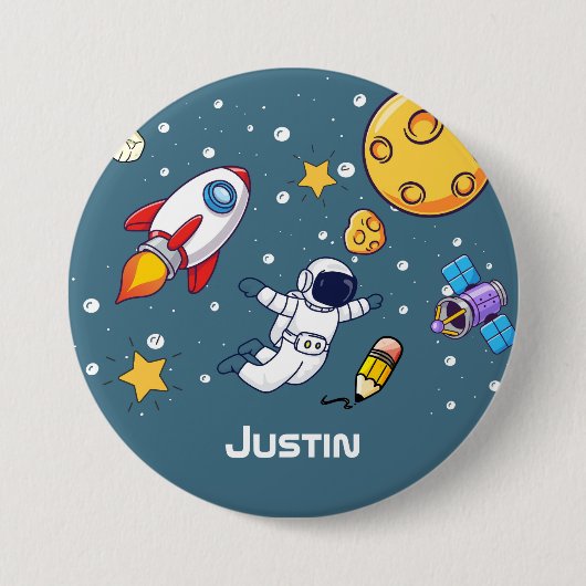 Personalized Astronaut Space School Supplies Ronde Button 7,6 Cm (Voorkant)