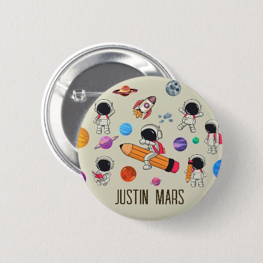Personalized Astronauts and Planets Back to School Ronde Button 5,7 Cm (Voorkant /achterkant)