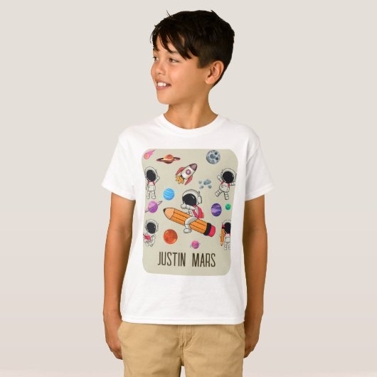 Personalized Astronauts and Planets Back to School T-shirt (Voorkant volledig)