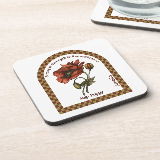 Personalized August Birth Month Flower Coaster Bier Onderzetter (Linkerzijde)