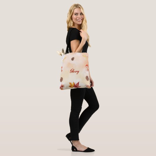 Personalized Autumn Fall Leaves Forest Designed Tote Bag (Op model)