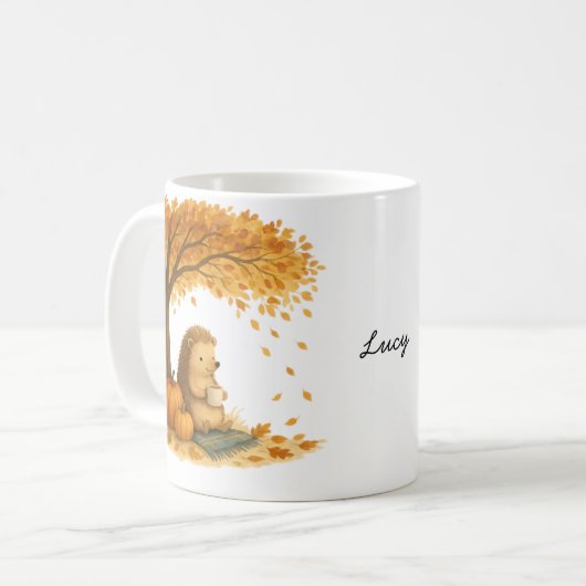 Personalized Autumn Hedgehog Under Tree Coffee Mug Koffiemok (Voorkant links)