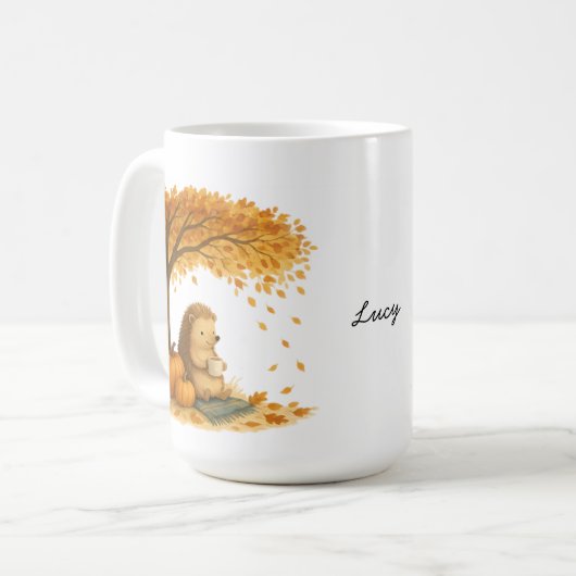 Personalized Autumn Hedgehog Under Tree Coffee Mug Koffiemok (Voorkant links)