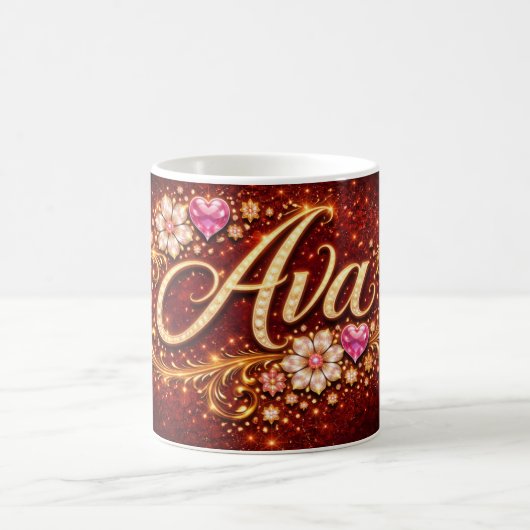 Personalized Ava Mug Gold Pink Heart Romantic Gift Koffiemok (Center)