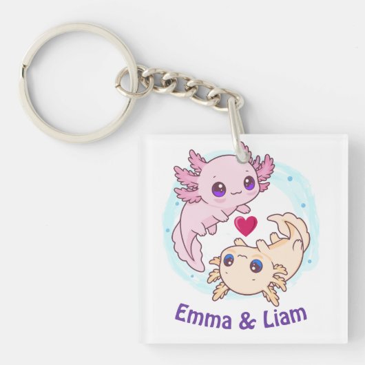 Personalized Axolotl Couple Valentine Keychain (voorkant)