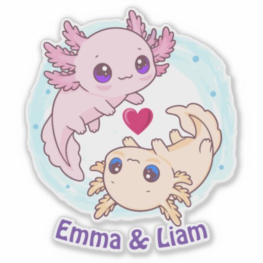Personalized Axolotl Couple Valentine Sticker (Voorkant)