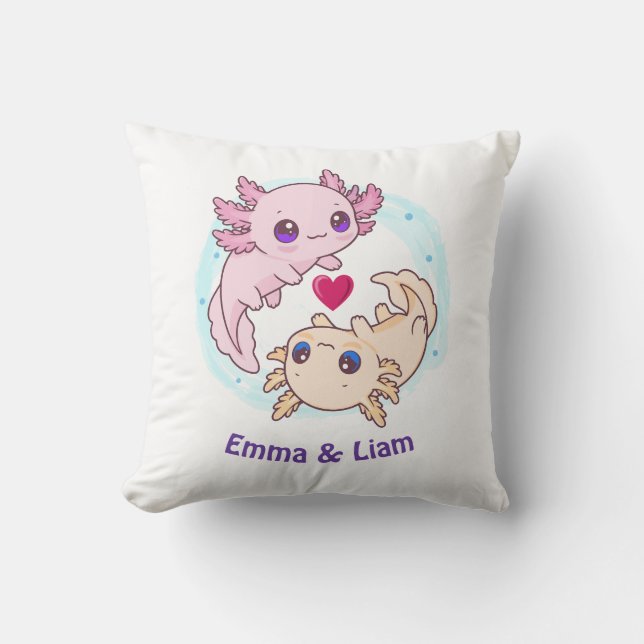 Personalized Axolotl Couple Valentine Throw Pillow Kussen (Voorkant)